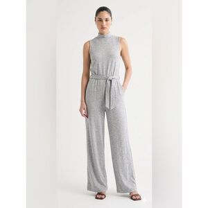 Marc New York Grey Sleeveless Jumpsuit Size M Soft Knit Tie Waist Pockets